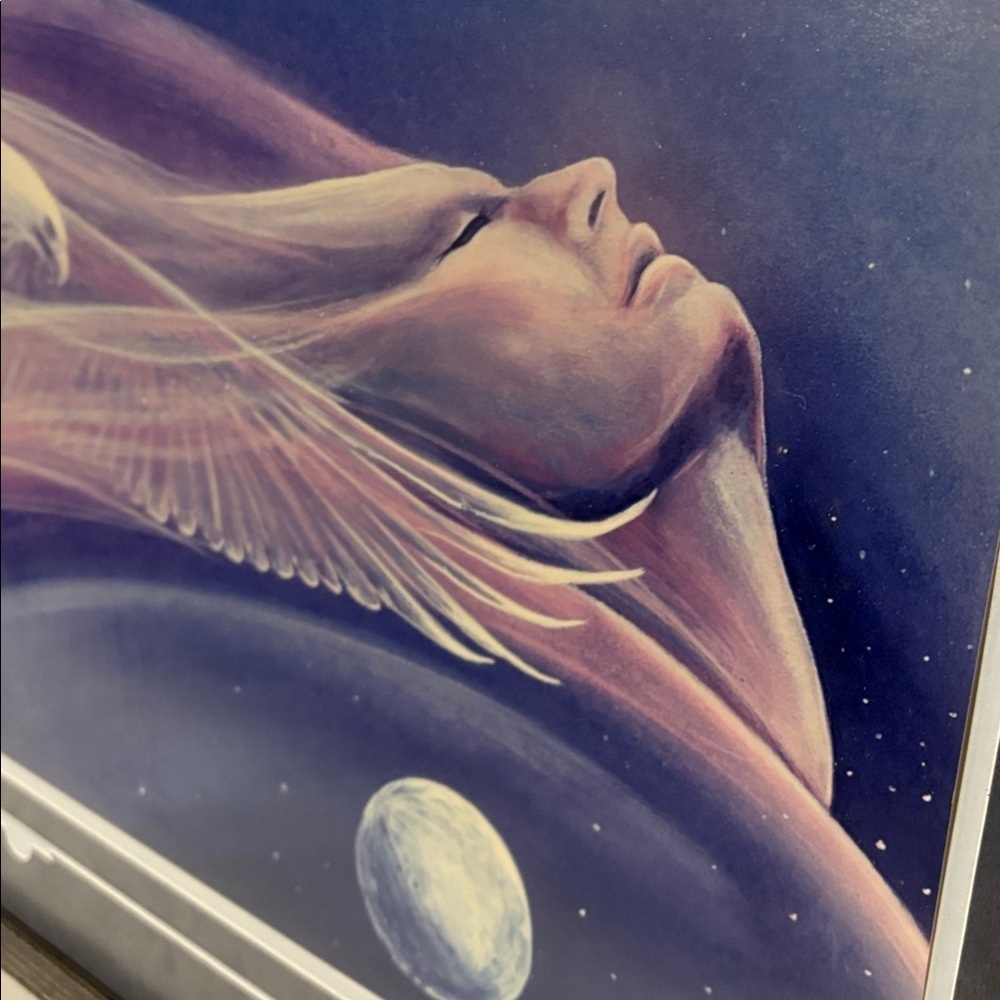 1992 Large Framed Art Ethereal Shaman Native American Design Eagle & Full Moon - Picture 5 of 17